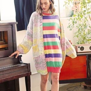 Multi-colored striped knit sweater dress